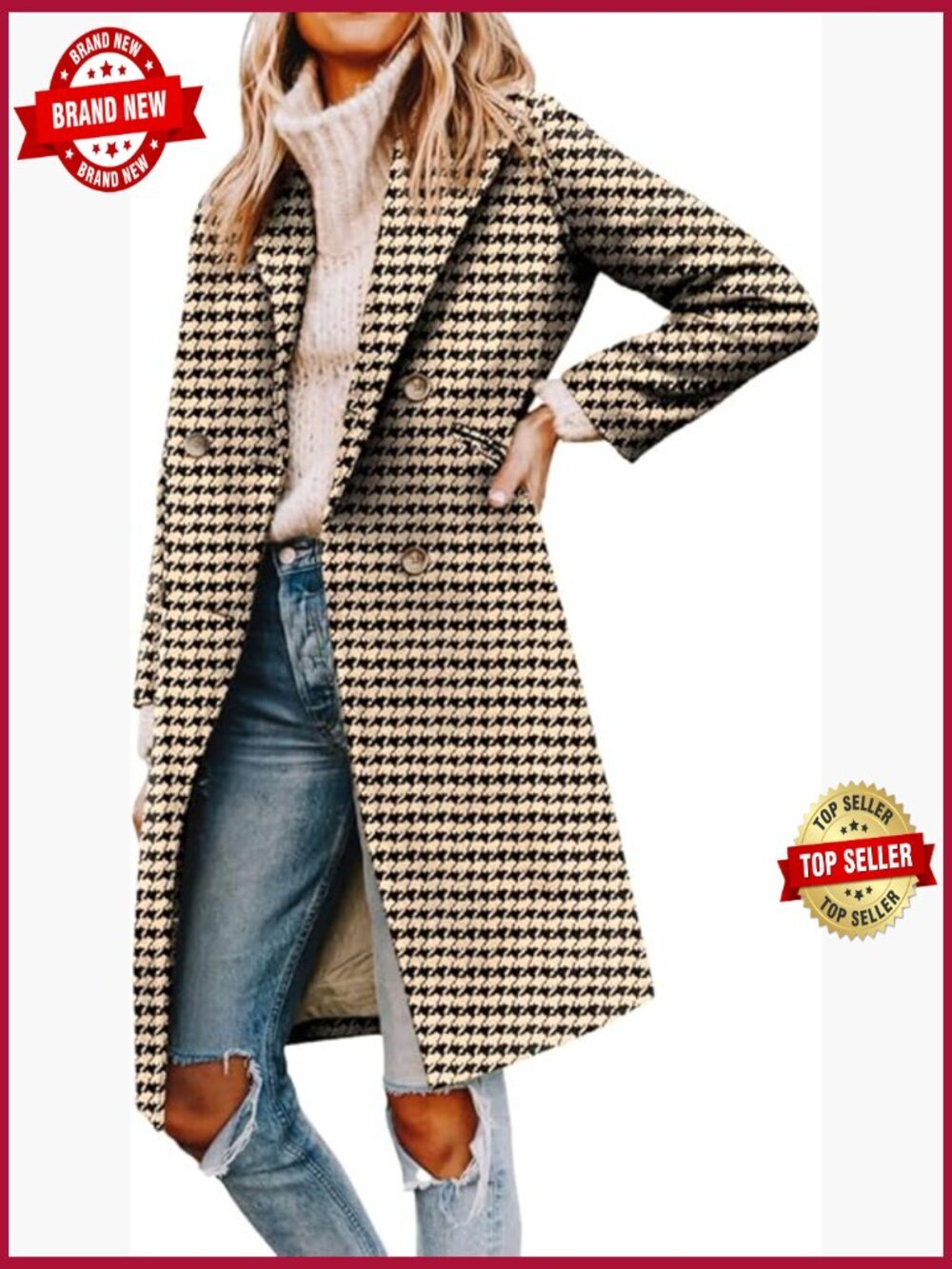 Double Breasted Pea Coat Winter Wool Blend Long Overcoat Jacket